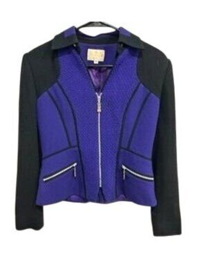 Alberto Makali 8 Purple Black Wool Blend Zip Jacket Silver Pockets Old Money